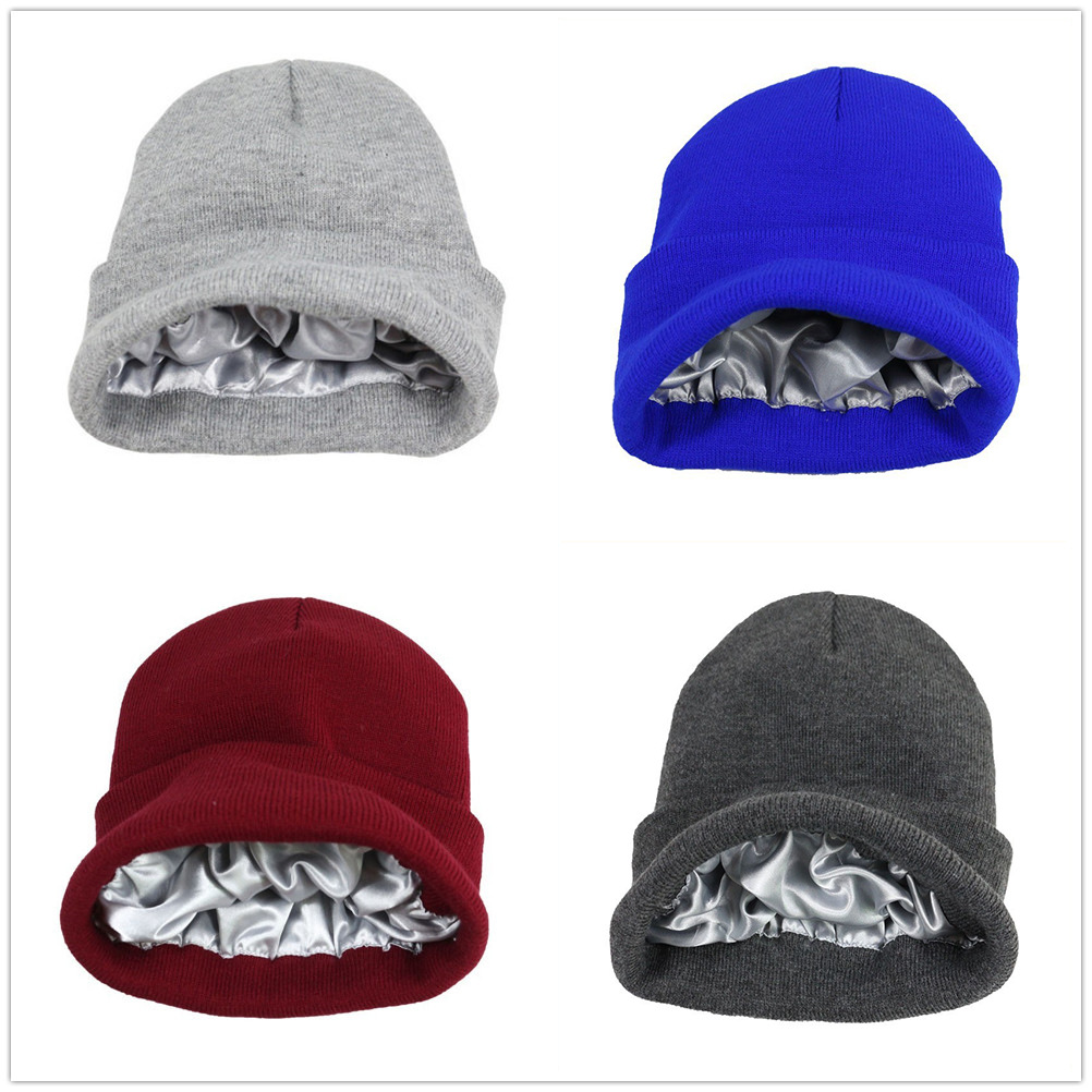 Beanie Cuffed Knit - Унисекс вязаная шапка с атласной подкладкой,
