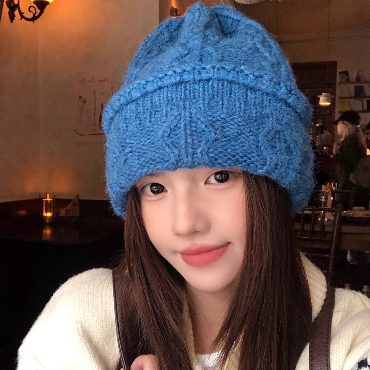 Beanie Cuffed Knit - Кремовая вязаная шапка-бини для женщин, зимняя