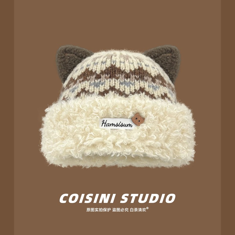 Женская шапка-бини с милыми ко – обзор и цена Beanie Cuffed Knit