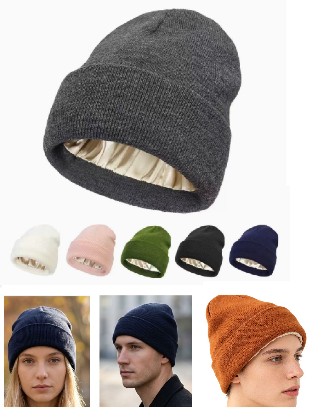 Унисекс вязаная шапка с атласн – обзор и цена Beanie Cuffed Knit